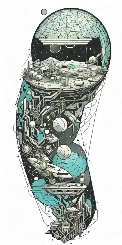 A Geometric Space Landscape Inspired By Technology Incorporating A Small Amount Of Cyan