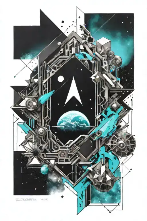 A Geometric Space Landscape Inspired By Technology Incorporating A Small Amount Of Cyan