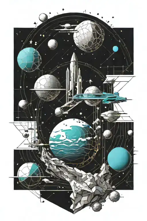 A Geometric Space Landscape Inspired By Technology Incorporating A Small Amount Of Cyan