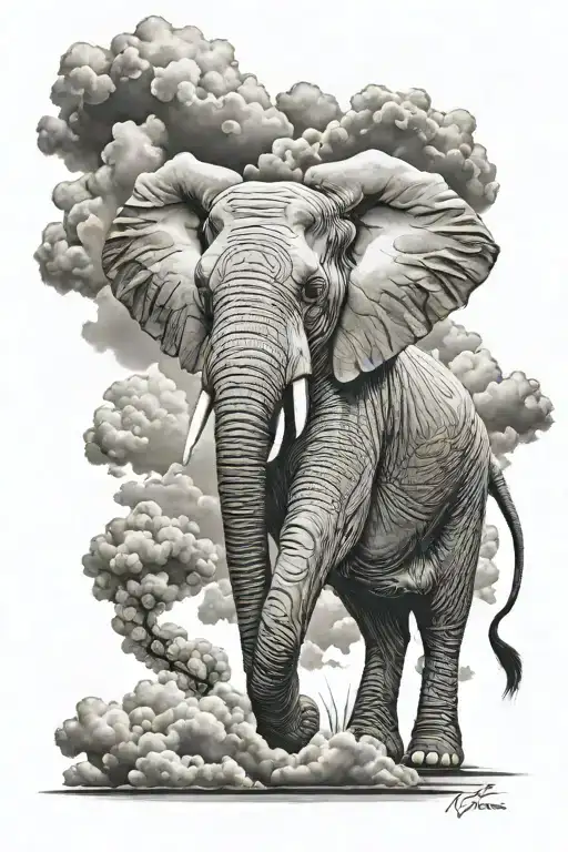 Elephant And Clouds Surrounding