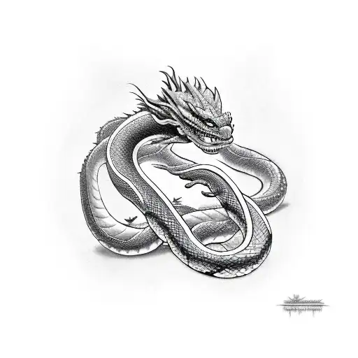 Dragon And Snake Wrapped Around Each Other