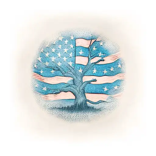 American Flag Made Out Of Trees With A Blue Falcon In A Tree
