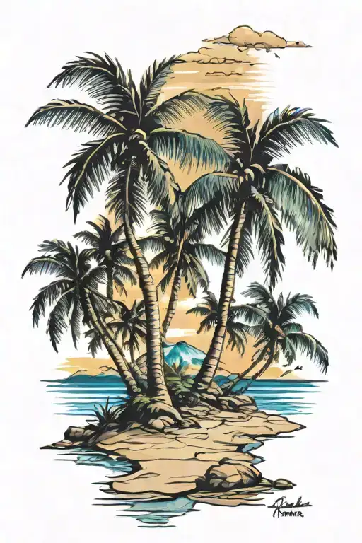 Beach Shore With Palm Trees Colors