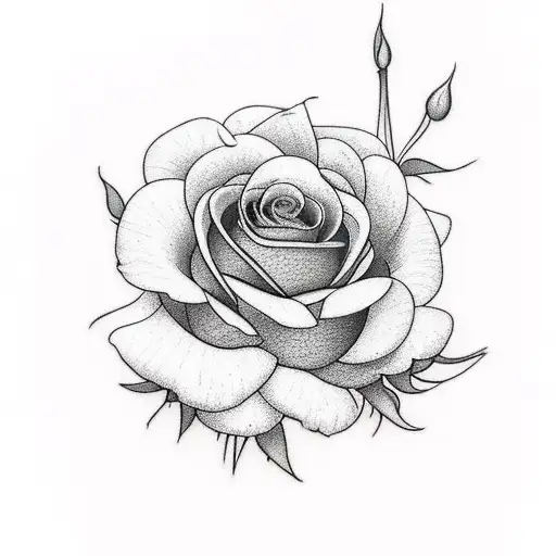 A Rose With Rose Buds And A Peony With Peony Buds With One Daisy Tattoo Design