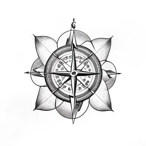 Ship With Lightning And Compass And A Forget Me Not Flower