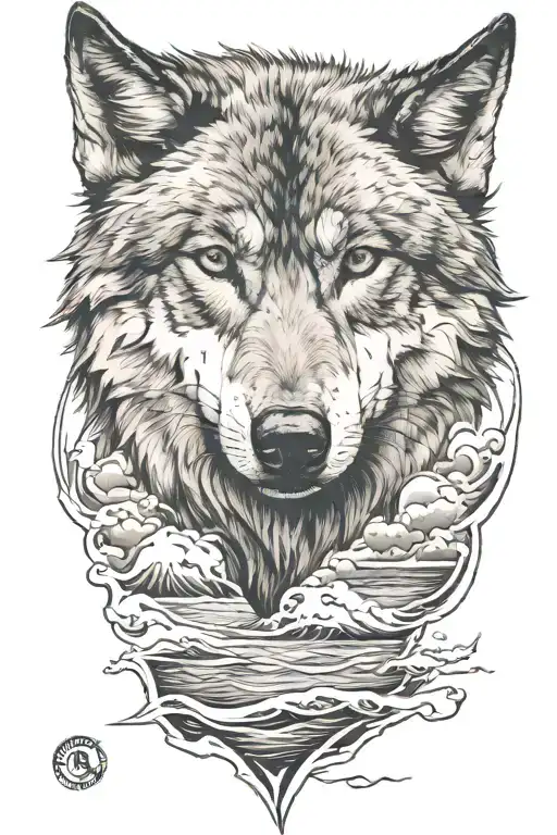 Wolf Face With Beach Bacground Full Sleeve
