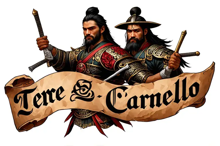 A Parchment With The Name Of Tere And Carmelo And A Samurai