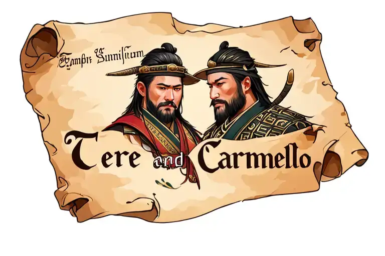 A Parchment With The Name Of Tere And Carmelo And A Samurai