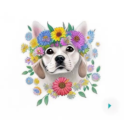 A Dog Wearing A Flower Crown In A Field Of Colorful Flowers