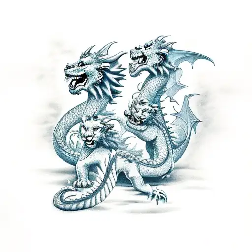 Dragon And Two Little Lions
