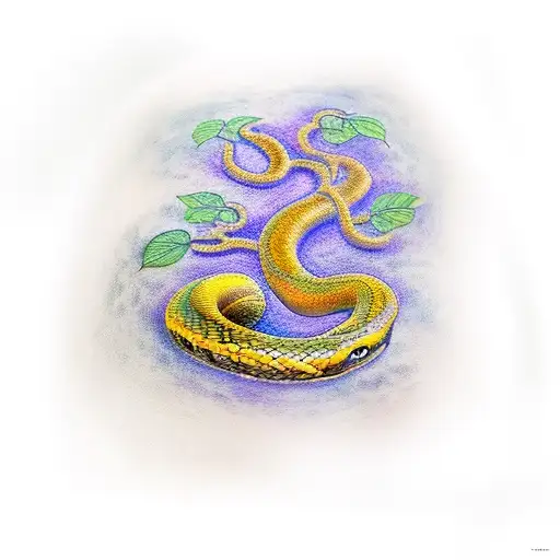 Snake Blending Into Tree Of Life