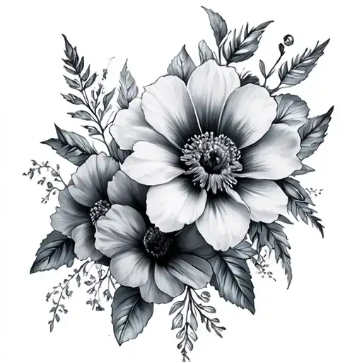 Lots Of Flowers Black And Grey