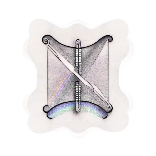 A Minimalist Design Of A Harp Guitar And Piano Keys Forming A Rainbow Shape