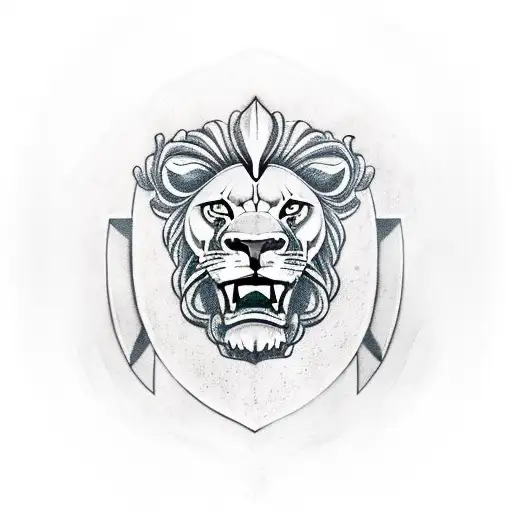 Spartan Warrior In The Foreground With The Face Of A Lion Underneath