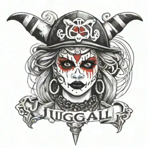A Realistic Portrait Of A Juggalette With Intricate Face Paint And A Hatchet Necklace