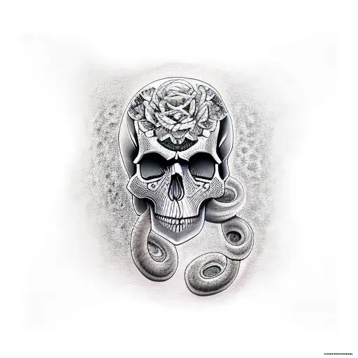 Big Tattoo With Skull And Infinite Snake