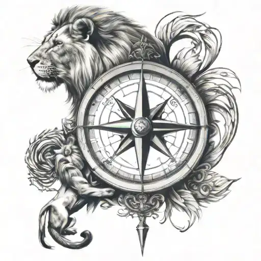 Compass Rose On A Compass And Lion King