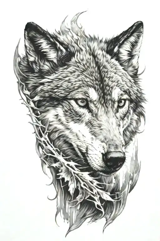 Realistic Sleeve With Wolf And Maybe Woman Face In The Forearm