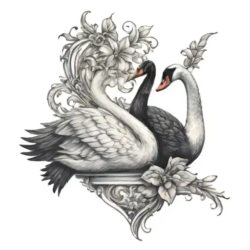 A Black Swan And White Swan Heart Shape Neck