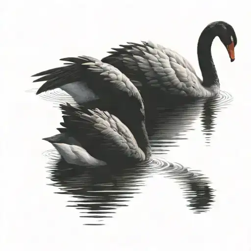 A Black Swan And White Swan Making A Heart
