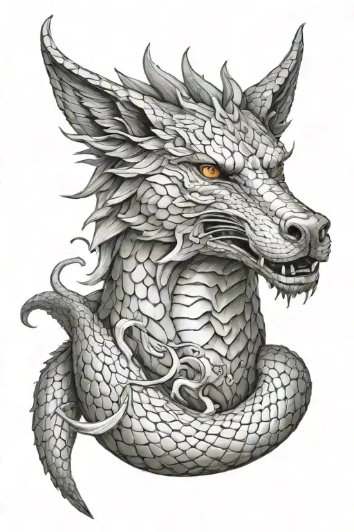 Black And Gray Cauduceus But Instead Of Snakes Make It Dacian Wolf Dragons