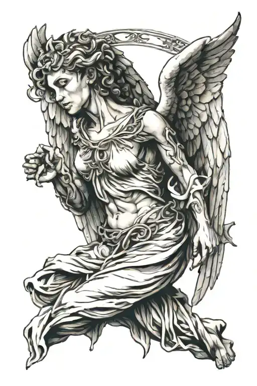 Angel With Decayed Wings One Arm Reaching Up