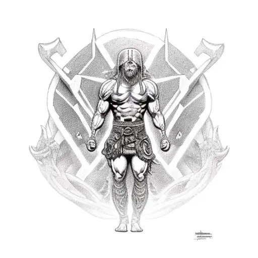 A Shredded Warrior Challenging A Mythical Beast