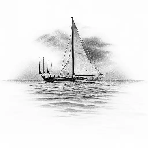Sailboat Sailing With Sunset In The Background Tattoo