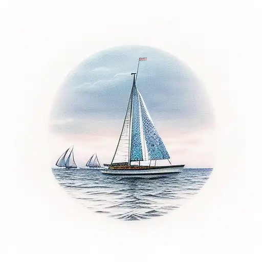 Sailboat Sailing In Front With Sunset In The Background