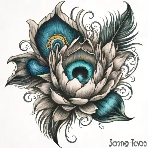 Peacock Feather Koi Fish Water Lily Flower