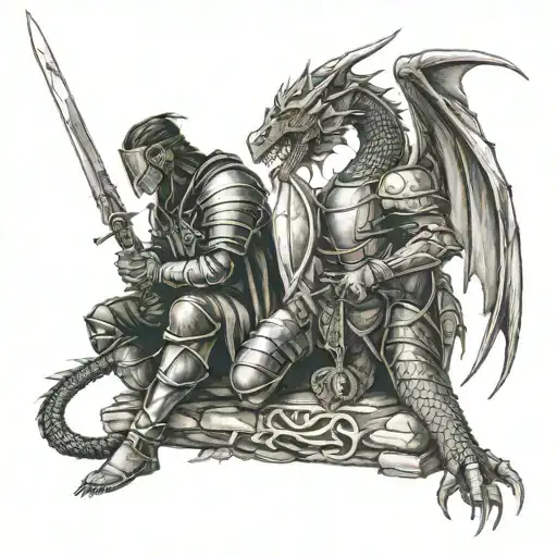 Dragon And Knight Kneeling