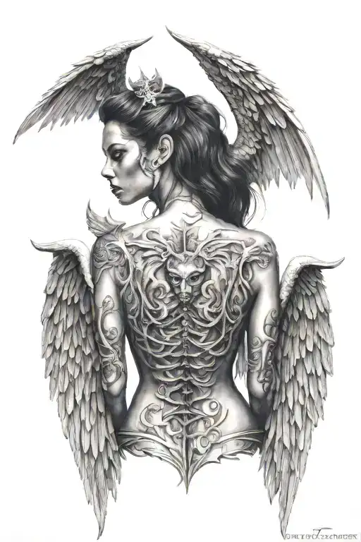 Devil Woman With Angel Wings On Back