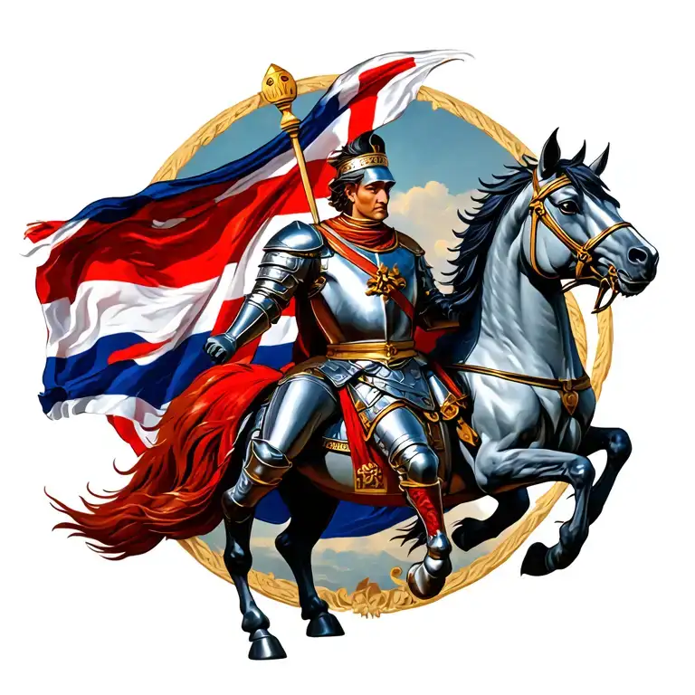 St George And The Dragon With Horse Wearing An English Flag Suit Of Armour