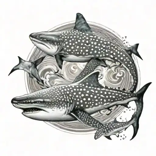 Whale Sharks Swimming Forming A Yin Yang Symbol
