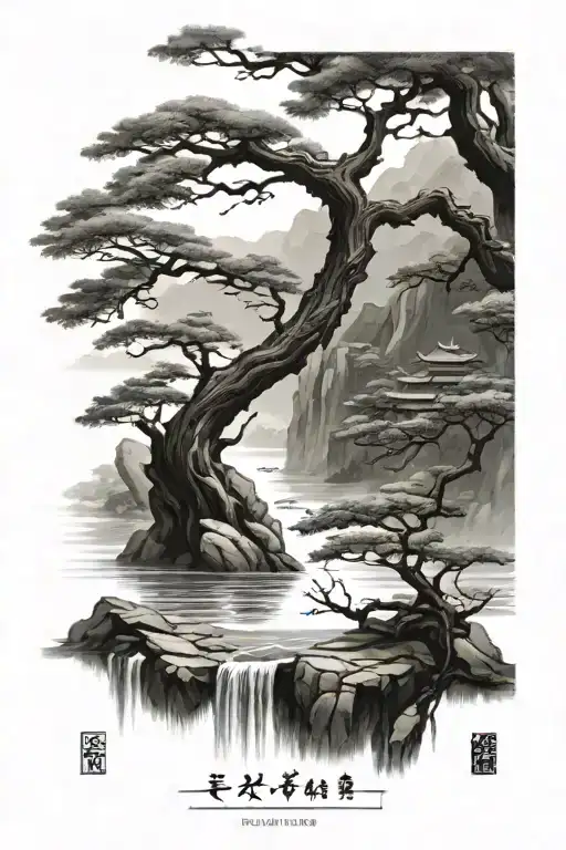 Ancient Chinese Trees And Water