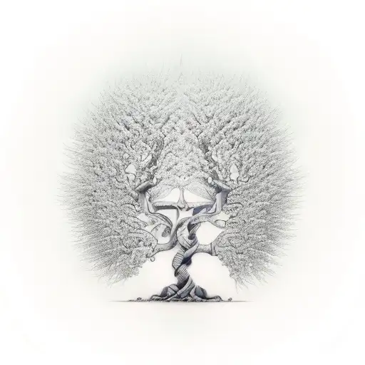 A Fine-line Tattoo Of A Ceiba Tree