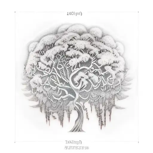 A Fine-line Tattoo Of A Kapok Tree