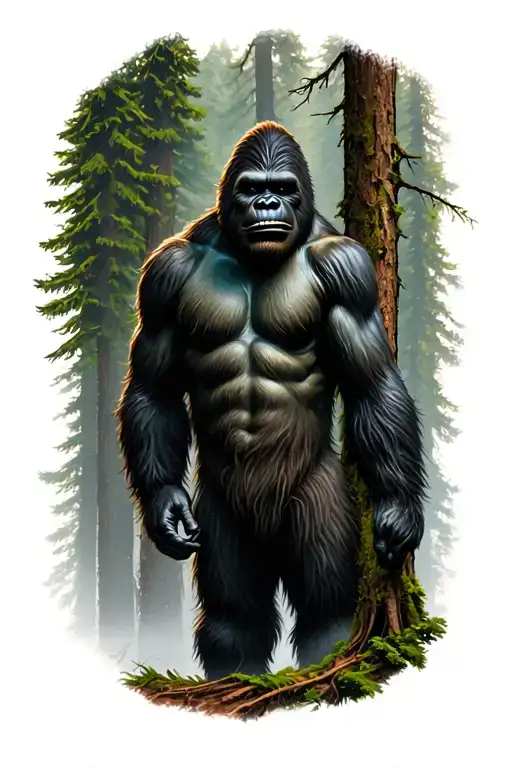 Bigfoot Looking Out From The Trees