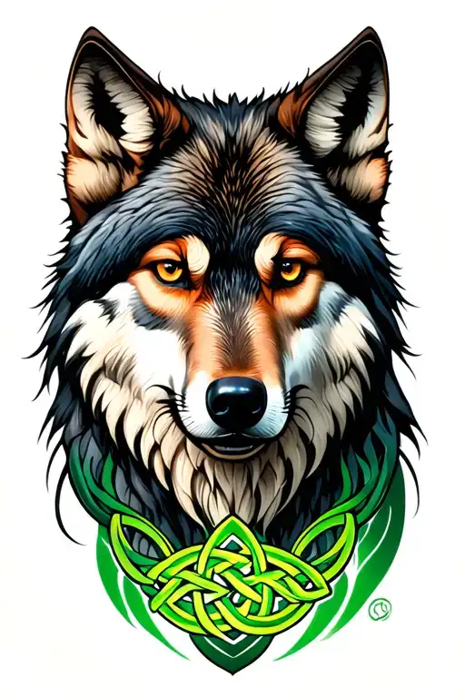 Lots Of Celtic Knots With A Wolf And A Pop Of Green Color