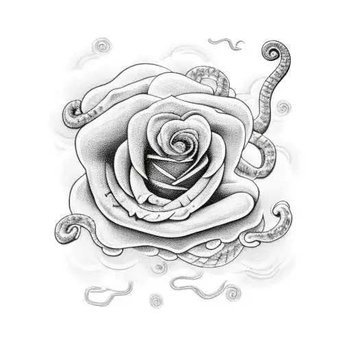 Clouds And Lightning With A Snake And Rose