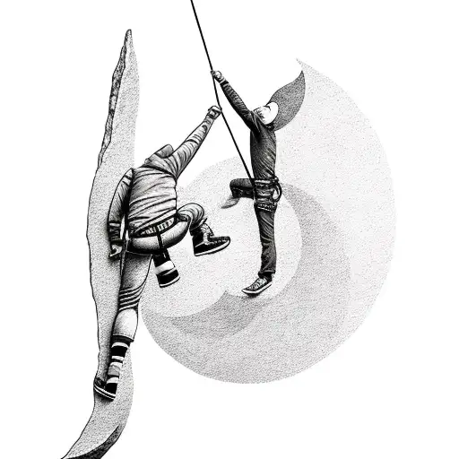 Rock Climber Hanging From A Crescent Moon
