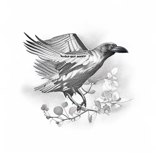 Dark Raven Flying With Green Foliage Sleeve