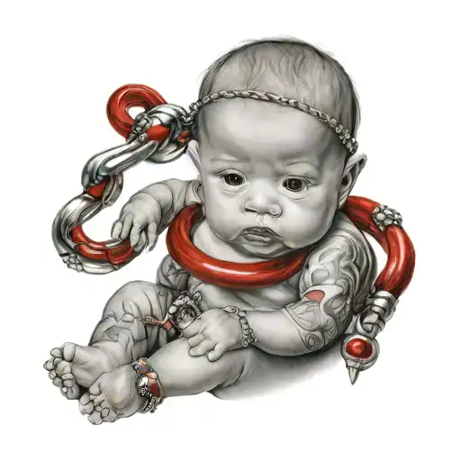 Baby Portrait With Red Jewelry Intertwined