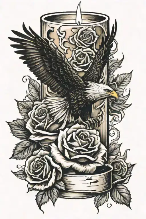 Candle Burning With Roses And An Eagle Head Above With The Air Force Symbol