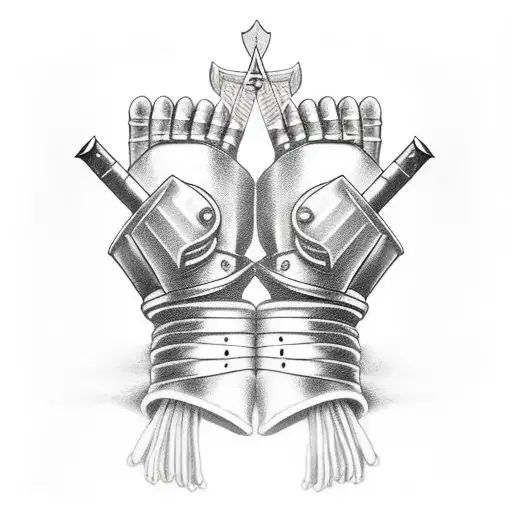 Two Gauntlets Holding A Sword Down