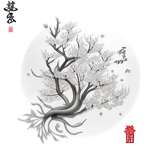 Betta Fish With Cherry Blossom Tree