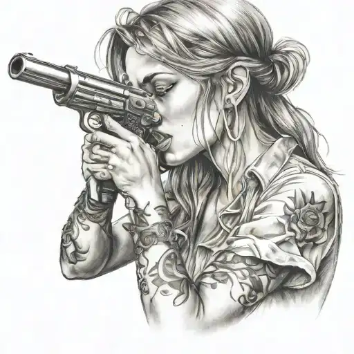 Girl Blowing On The Barrel Of A Gun