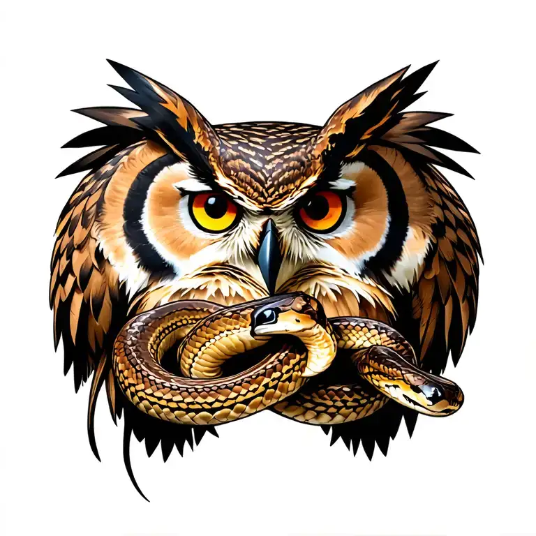 Great Horned Owl Holding A Rattle Snake