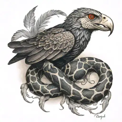 Boa Constrictor Wrapped Around Raven