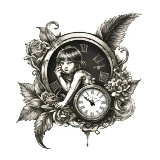 Clock With Child Go On The Time Line